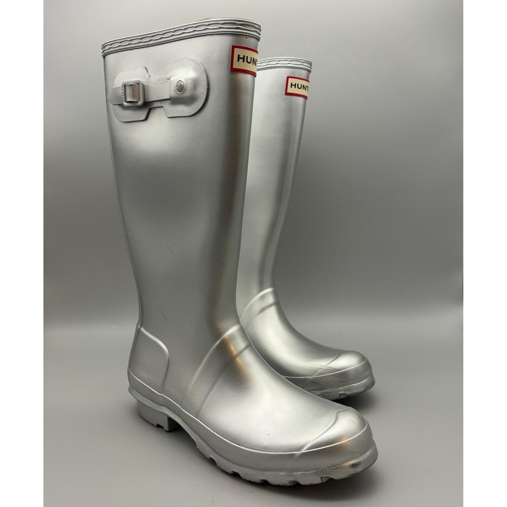 Hunter Boots Womens EU 37 Silver Rubber Knee High Tall Rain Waterproof Boots